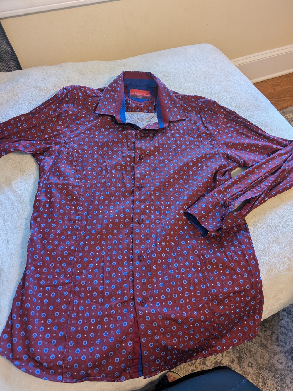 Men's Burgundy Patterned Casual Button-Down Shirt